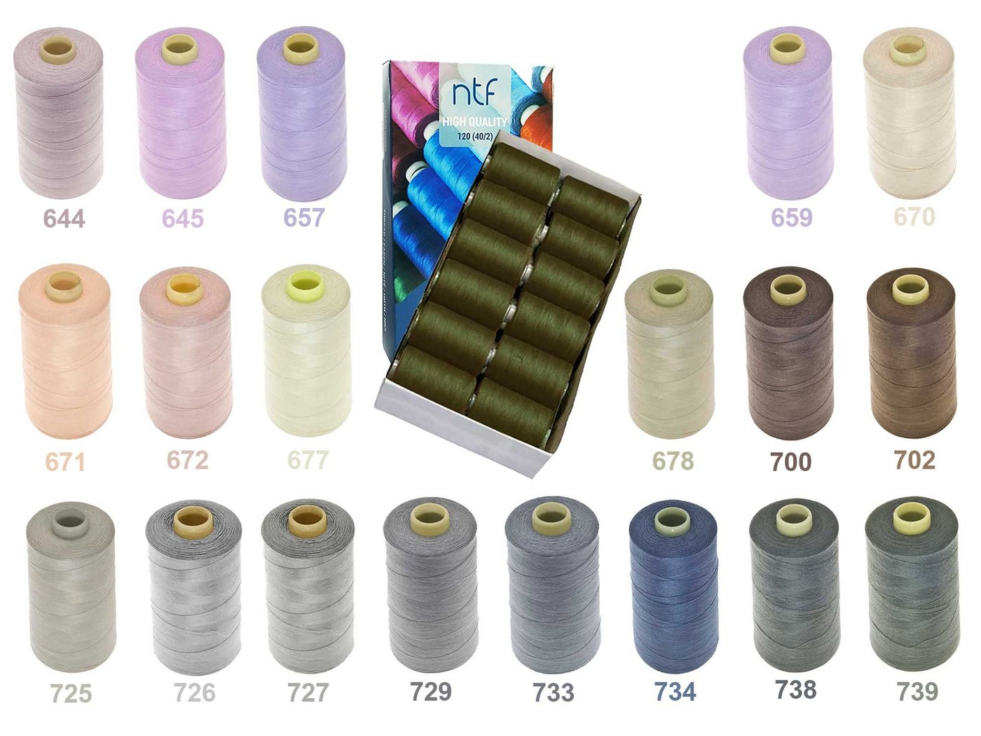 maDDma Universal Nähgarn Polyester 1 Spule 40/2 120er 1000m Nähgarn, 1000 m, A733 silbergrau