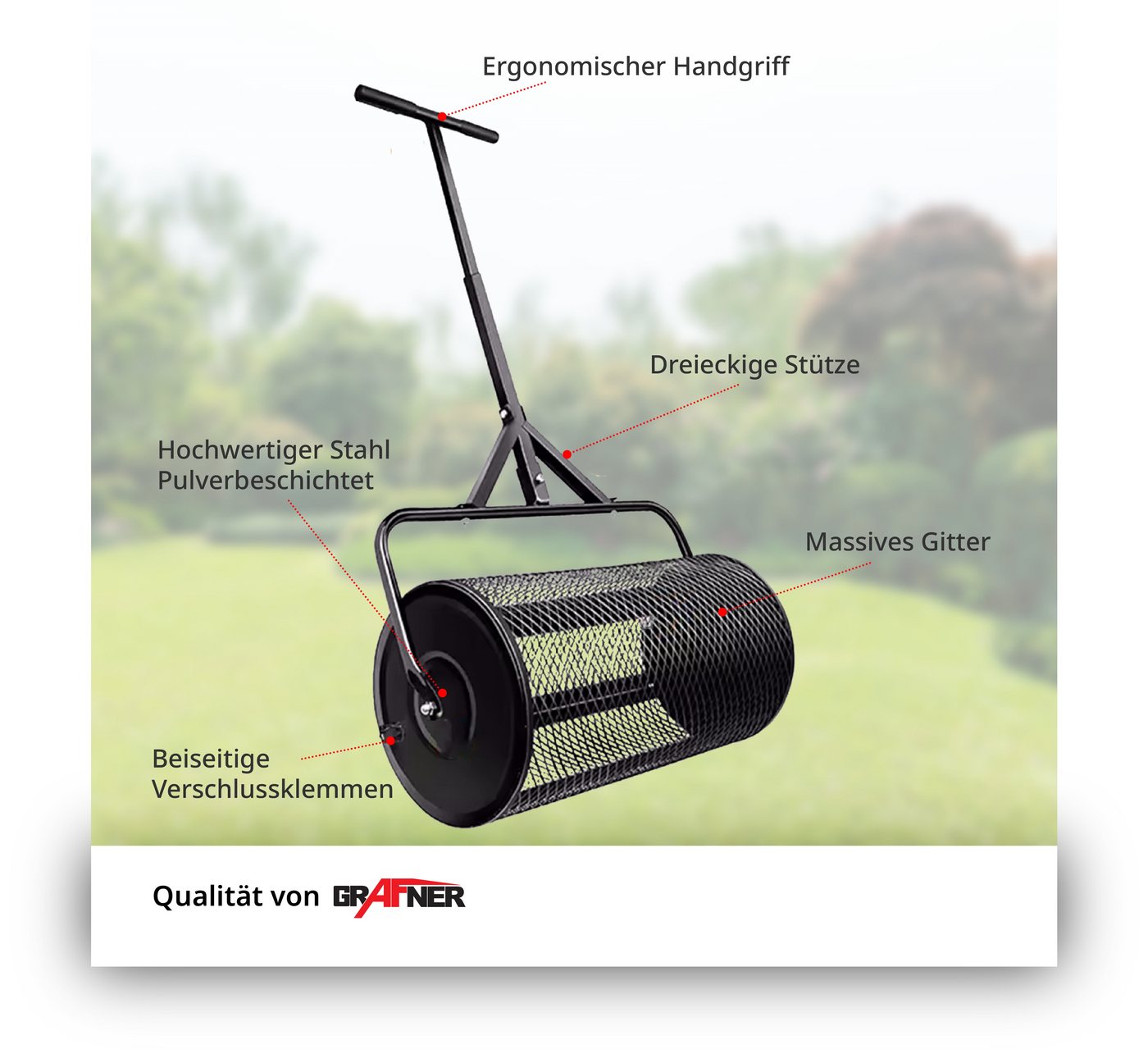 Grafner Streuwagen Rasenstreuer 68L Kompoststreuer Torfstreuer Düngerstreuer Garten, 60,00 cm Arbeitsbreite, 68,00 l Füllmenge, zum gleichmäßigen Ausbringen von Saaten, Dünger uvm.