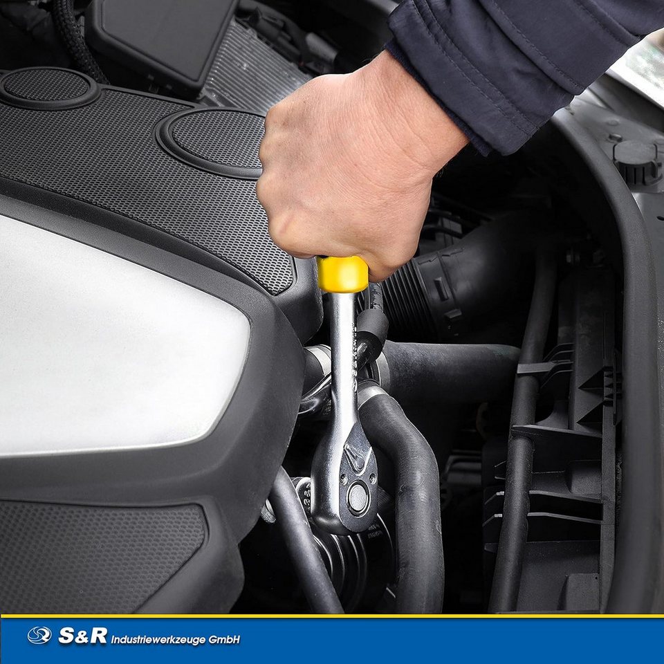 S&R Umschaltknarre 1/2 Zoll, CrV-Stahl, umschaltbare Ratsche für Links- und Rechtsanzug, Vierkantabtrieb, Hebelratsche 45 Zähne, Betätigungswinkel 8° Bild 2