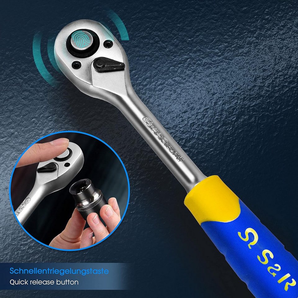 S&R Umschaltknarre 1/2 Zoll, CrV-Stahl, umschaltbare Ratsche für Links- und Rechtsanzug, Vierkantabtrieb, Hebelratsche 45 Zähne, Betätigungswinkel 8° Bild 4