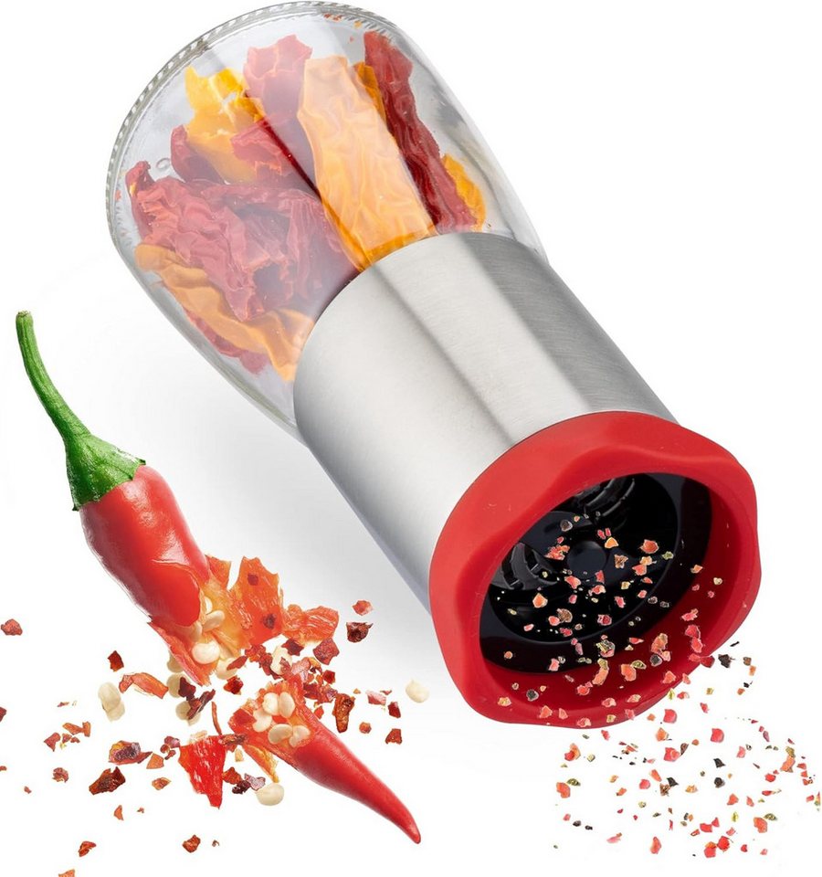 ZOLMER Chilimühle aus Edelstahl & Glas, Gewürzschneider Schneidwerk Chilischneider für grobe Gewürze & Chili, (1 Stück), Gewürzmühle Kräutermühle - mit Aroma-Schutzdeckel Bild 2
