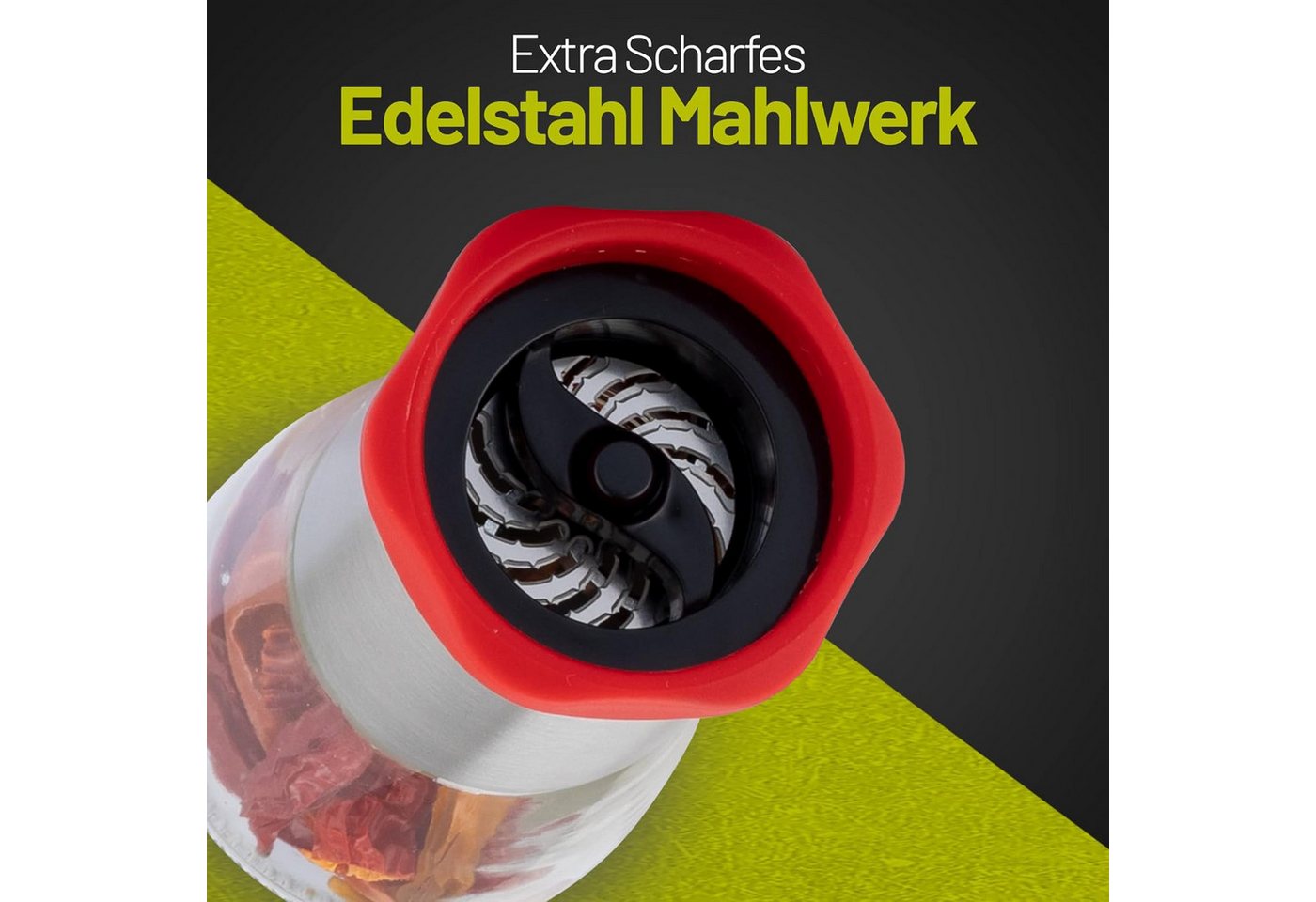 ZOLMER Chilimühle aus Edelstahl & Glas, Gewürzschneider Schneidwerk Chilischneider für grobe Gewürze & Chili, (1 Stück), Gewürzmühle Kräutermühle - mit Aroma-Schutzdeckel Bild 3