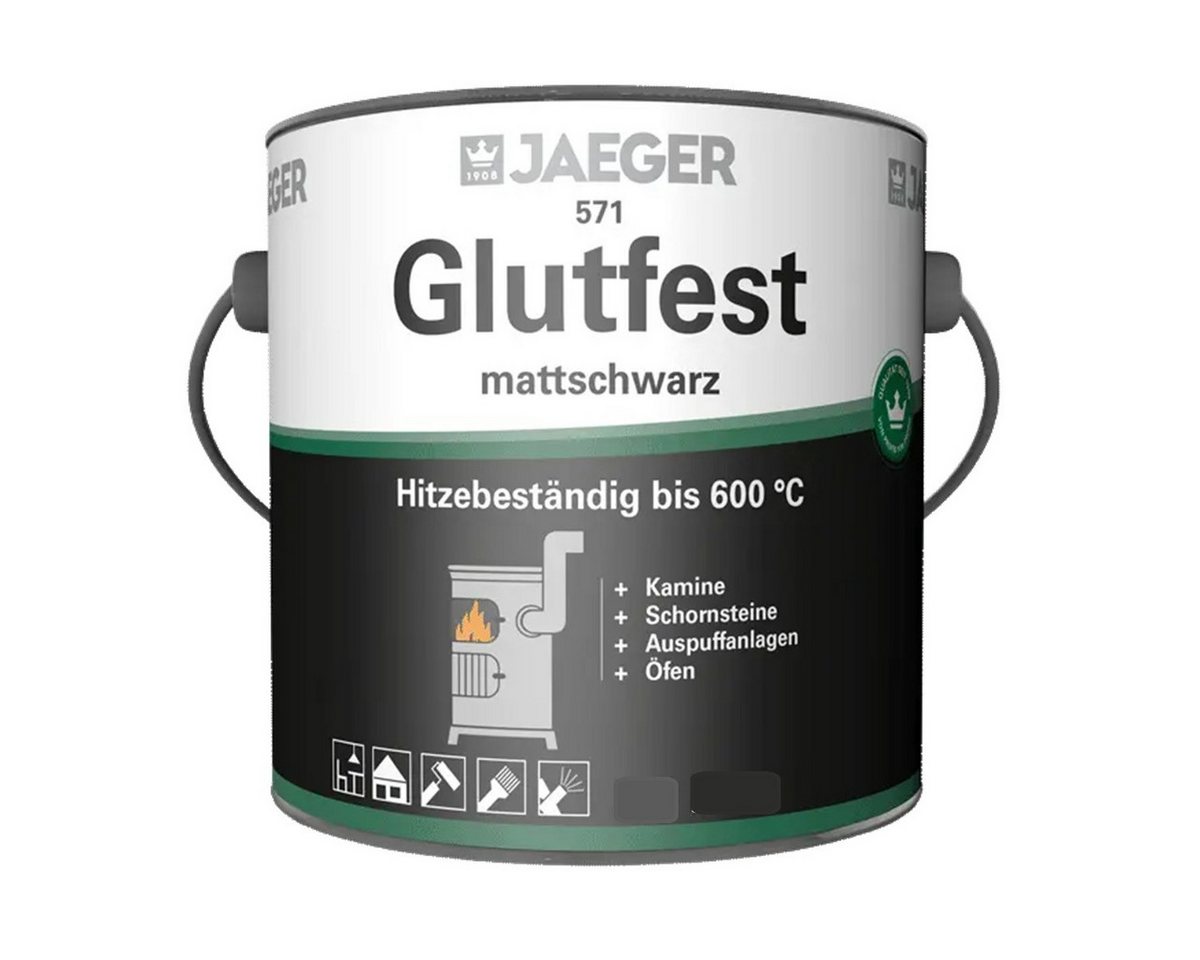 Jaegerlacke Metallschutzlack Hitzelack Glutfest 571 für Metalloberflächen, mattschwarz, hitzebeständig bis 600°C Rotglut
