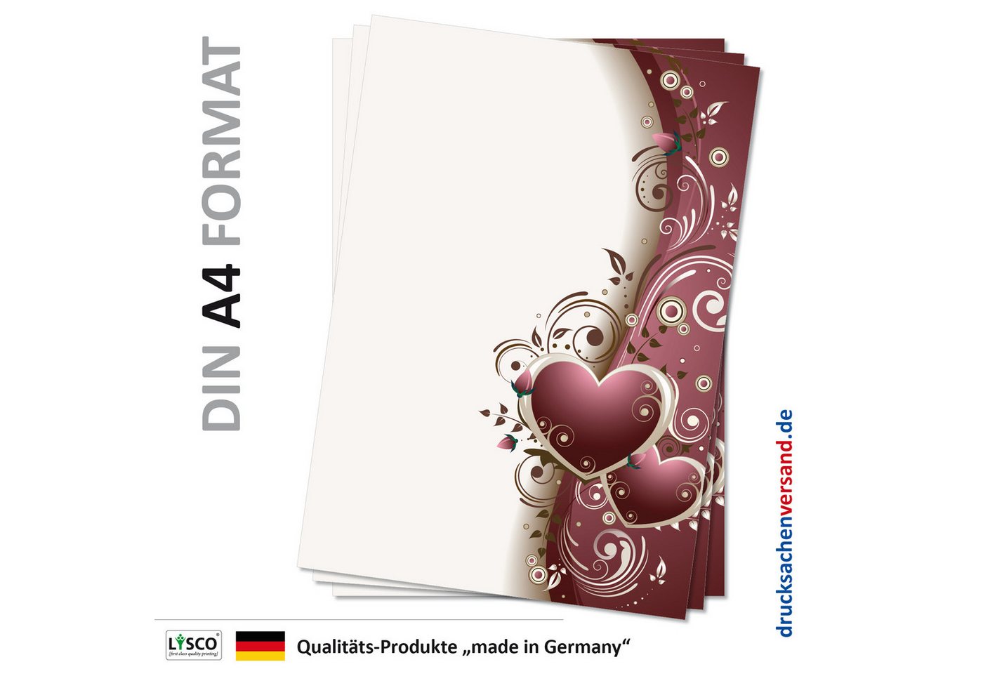 LYSCO Briefpapier Motivpapier - wunderschön verzierte Herzen, DIN A4, Romantik-Flair, einseitig bedruckt-für alle Drucker geeignet Bild 2