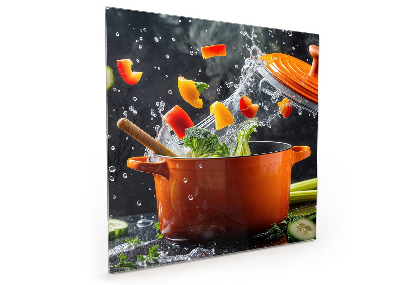 Primedeco Küchenrückwand Spritzschutz, Herdblende aus Glas - Motiv Kochtopf mit Gemüse Bild 3