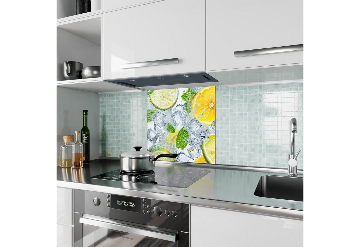 Primedeco Küchenrückwand Spritzschutz, Herdblende aus Glas - Motiv Zitrusfrische Bild 3