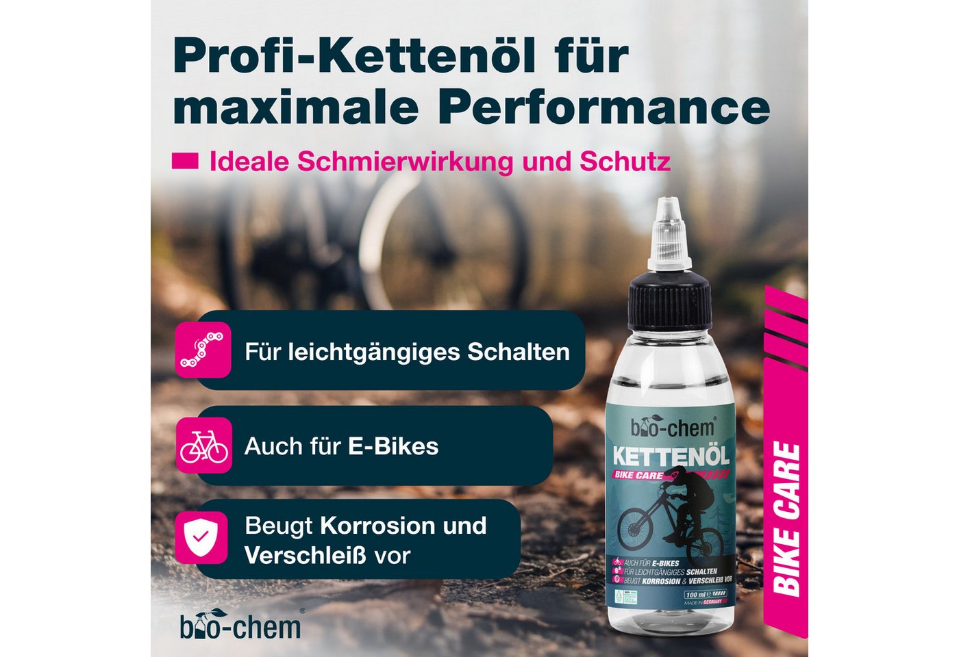 bio-chem Kettenöl bio-chem Kettenöl Fahrrad Universal Ketten Öl 100 ml, (Kettenöl 100 ml Tropfflasche + Mikrofasertuch, 2-St., Kettenöl 100 ml Tropfflasche + Mikrofasertuch), Präzise Dosierung mit Tropfflasche Bild 3