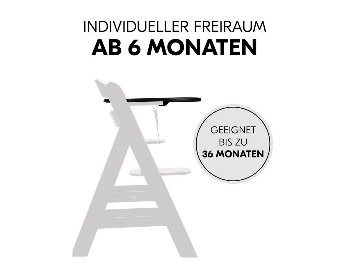 Hauck Hochstuhl Alpha Plus Black (Set), Kinderhochstuhl mit Essbrett Click Tray, Sitzkissen & Aufbewahrungsbox