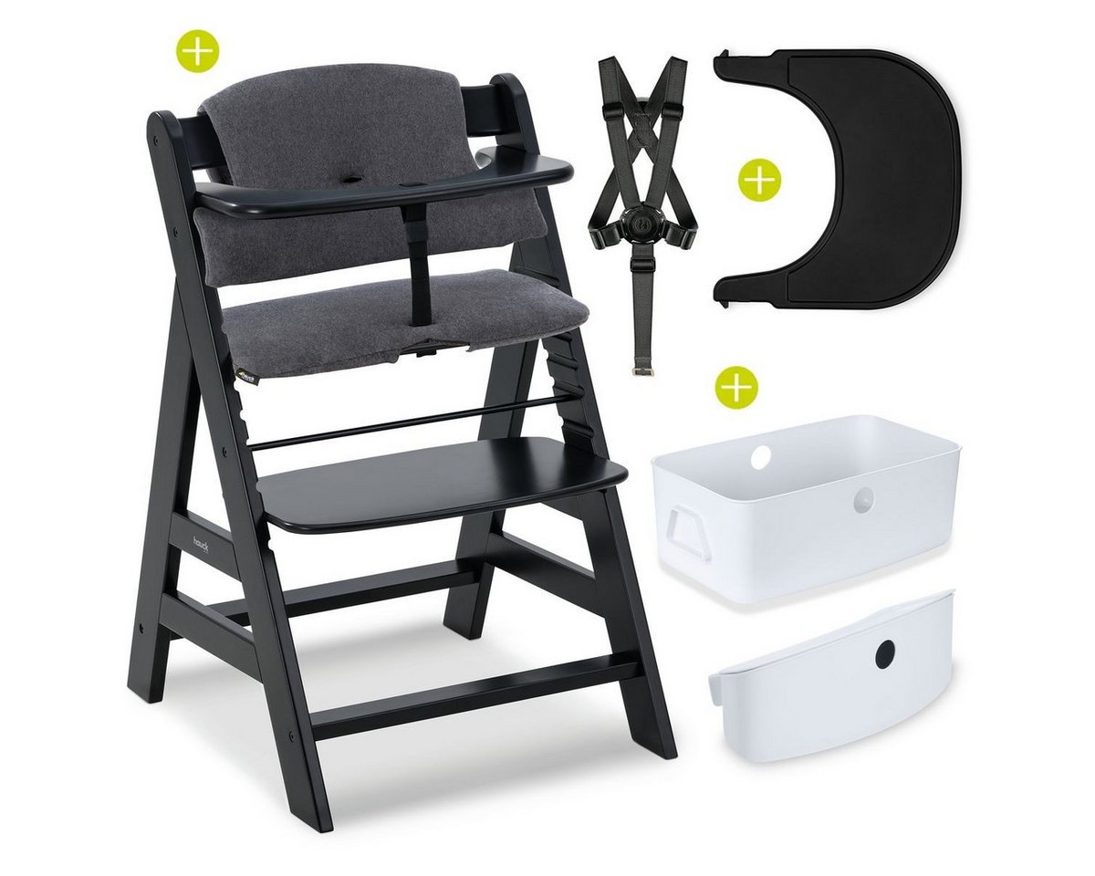 Hauck Hochstuhl Alpha Plus Black (Set), Kinderhochstuhl mit Essbrett Click Tray, Sitzkissen & Aufbewahrungsbox Bild 4