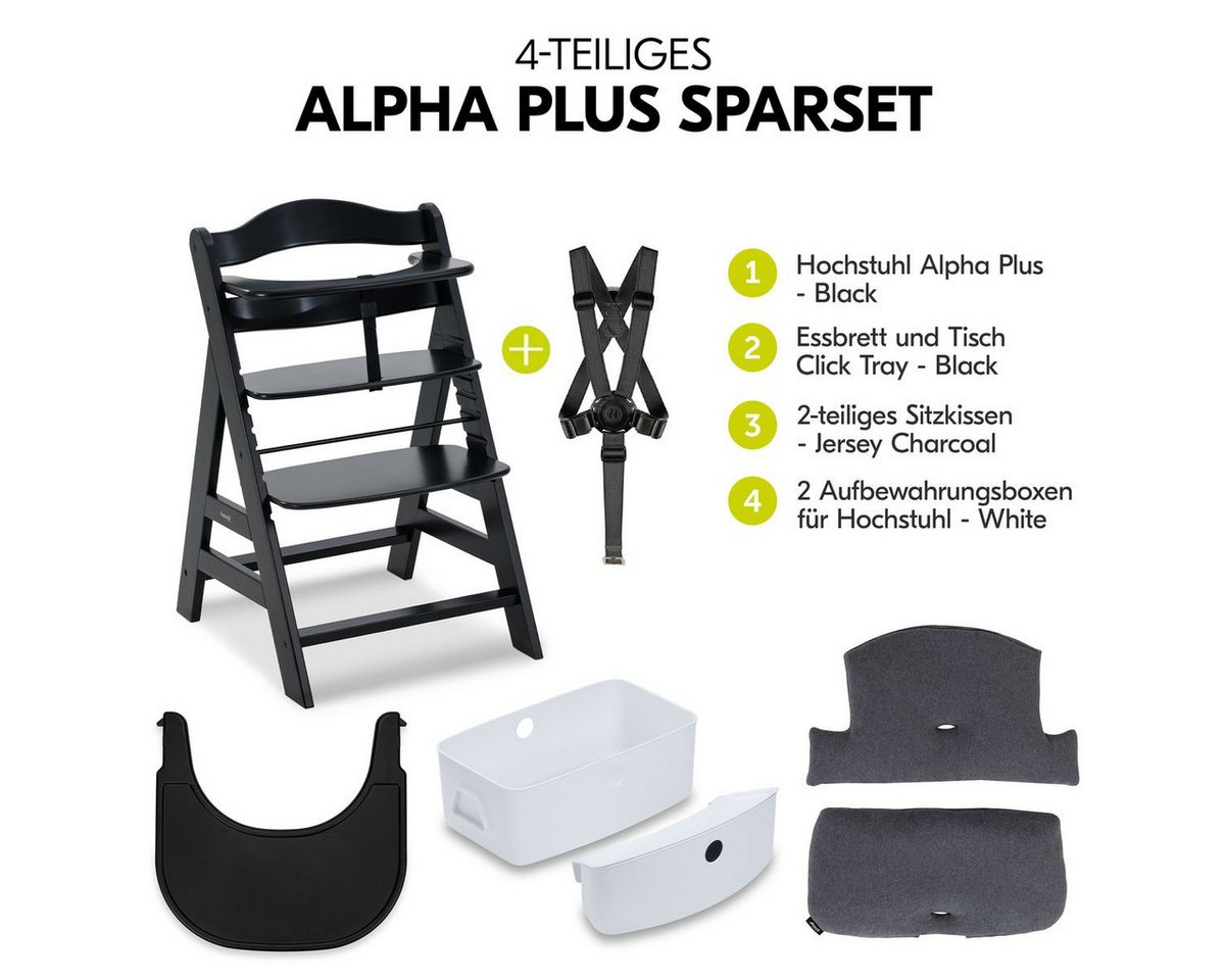 Hauck Hochstuhl Alpha Plus Black (Set), Kinderhochstuhl mit Essbrett Click Tray, Sitzkissen & Aufbewahrungsbox Bild 5