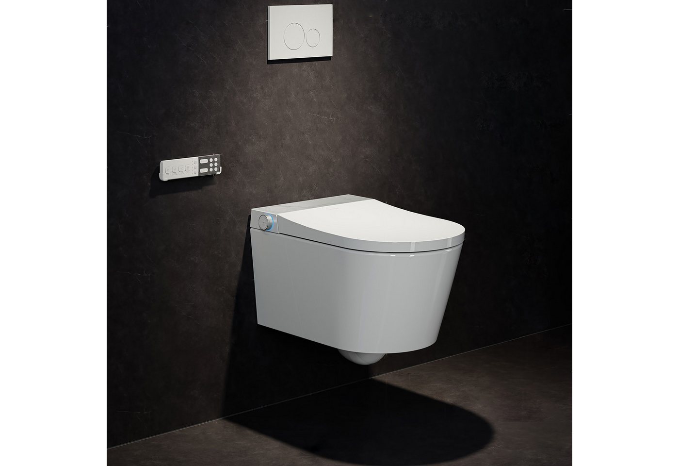 HOROW Dusch-WC Intelligente WC mit Bidet Funktion, Wand-WC, Japanische spülrandlos WC, Wand WC, Abgang waagerecht, mit Warmwasser, Beheizter Sitz, Instellbarem Wasserdruck, Warme Lufttrocknung, Damenpflege Bild 3