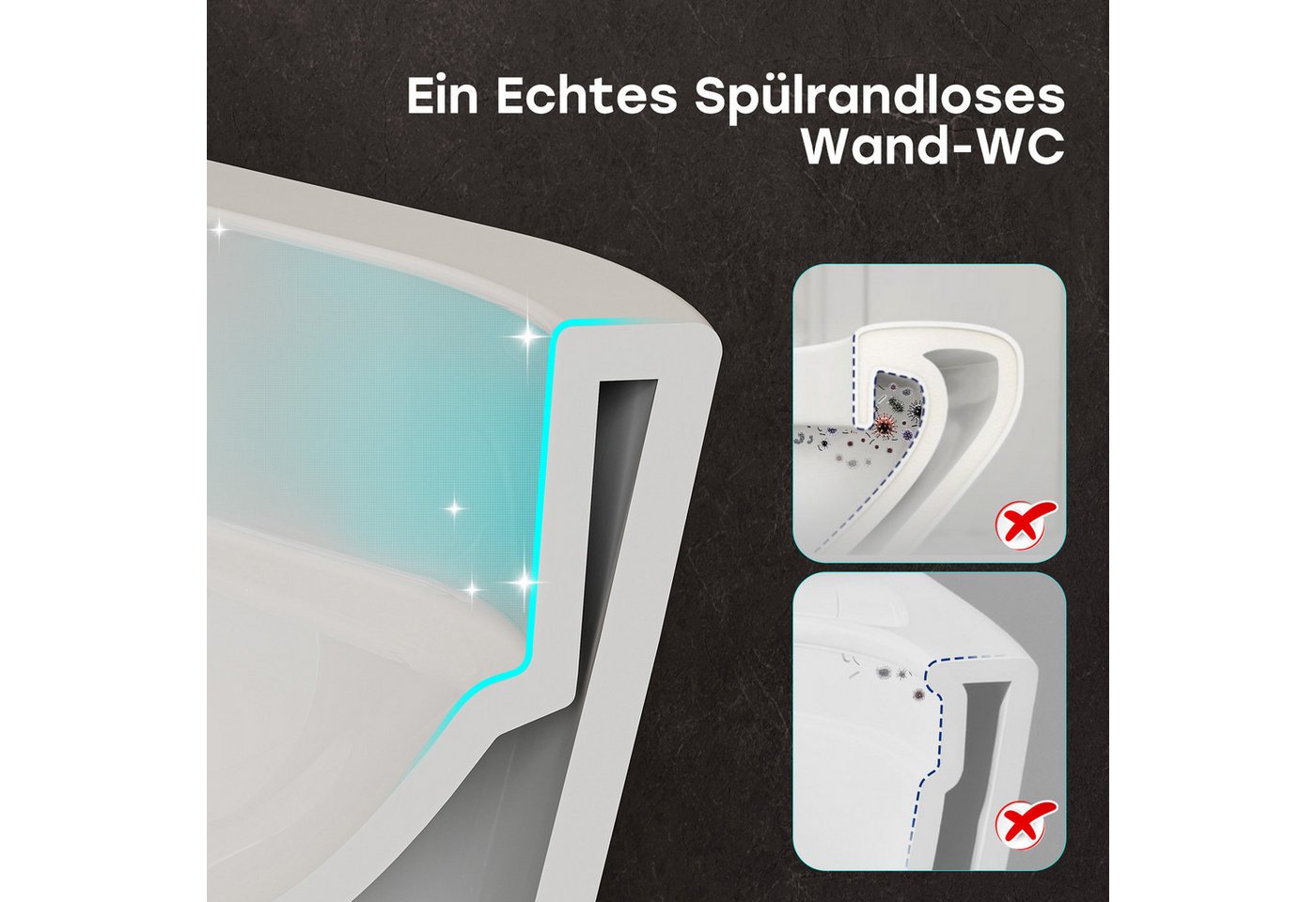 HOROW Dusch-WC Intelligente WC mit Bidet Funktion, Wand-WC, Japanische spülrandlos WC, Wand WC, Abgang waagerecht, mit Warmwasser, Beheizter Sitz, Instellbarem Wasserdruck, Warme Lufttrocknung, Damenpflege Bild 4
