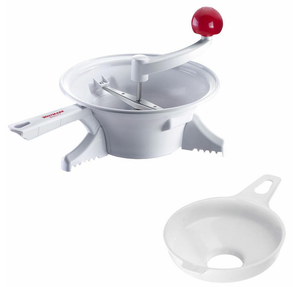WESTMARK Passiersieb Einkoch-Set, 1 Passiermaschine mit 2 Lochscheiben + 1 Marmeladen-Trich, ABS, Edelstahl, PP Bild 2