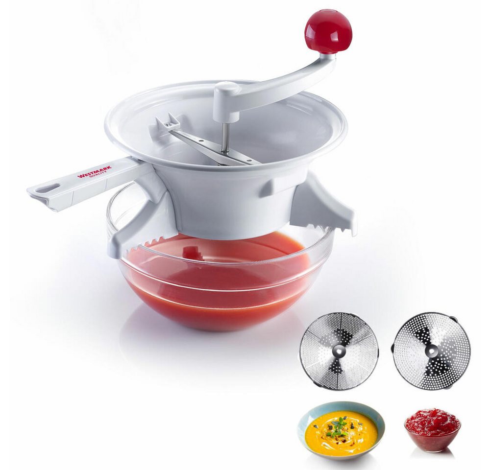 WESTMARK Passiersieb Einkoch-Set, 1 Passiermaschine mit 2 Lochscheiben + 1 Marmeladen-Trich, ABS, Edelstahl, PP Bild 3