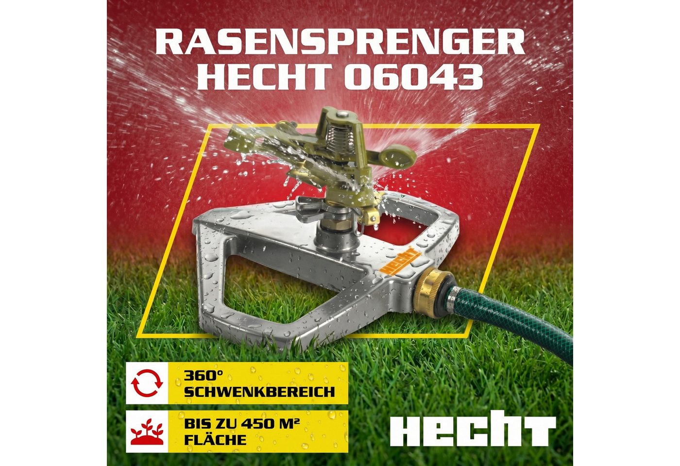 Hecht Kreisregner Impulsregner 06043 bis 450 m², für Flächen bis 450 m², sicherer Standfuß, 0 - 360° schwenkbar Bild 2
