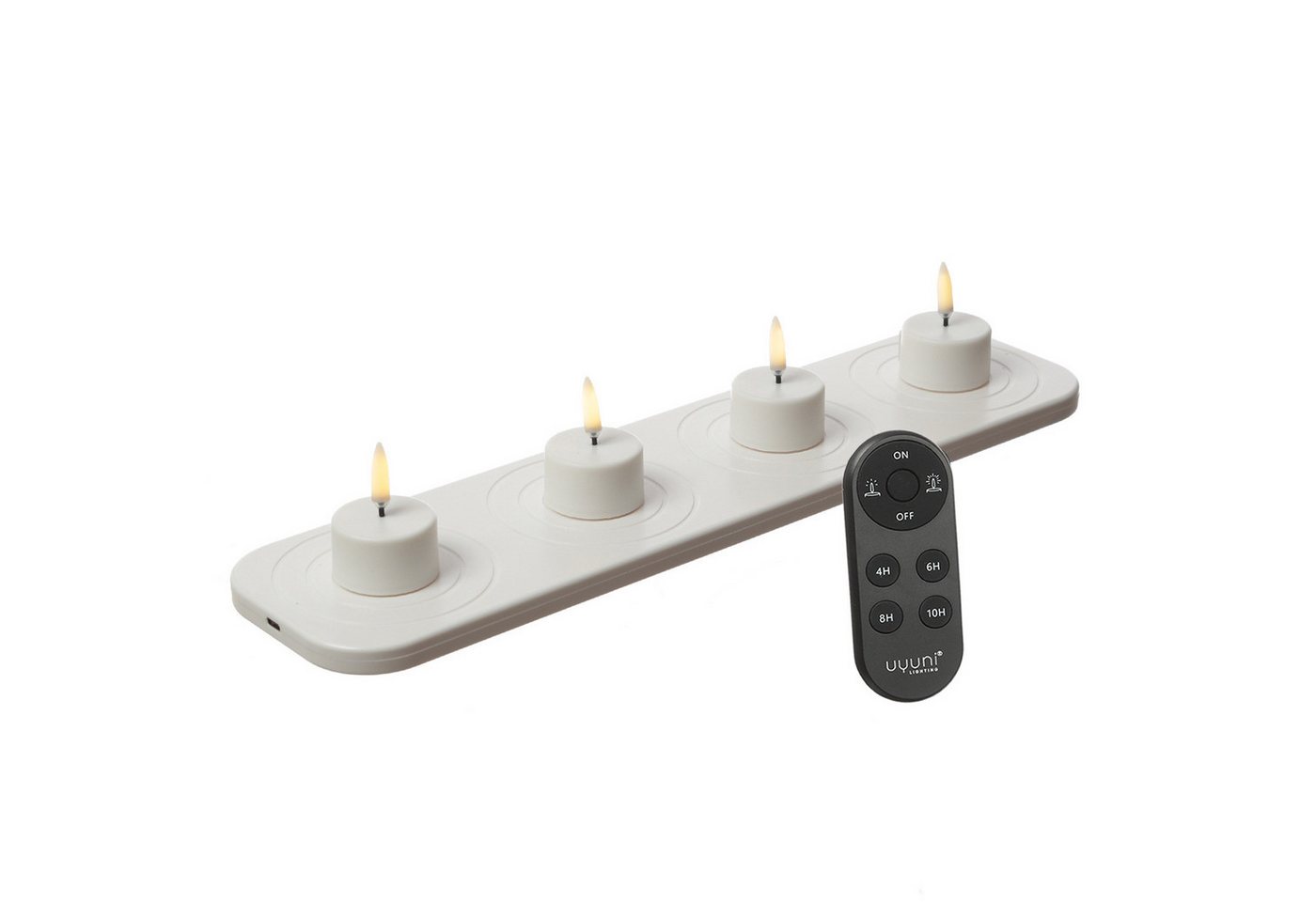 UYUNI Lighting LED-Teelicht LED Mini Teelichter aufladbar 4Stück mit Ladestation/Fernb. Außen Deko, LED Classic, warmweiß (2100K bis 3000K) Bild 4