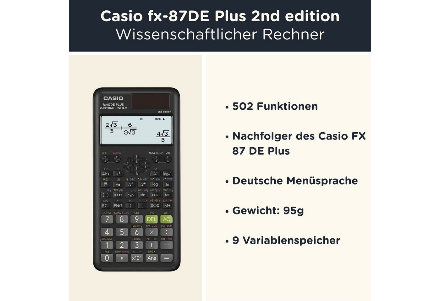 CASIO Taschenrechner fx-87DE Plus 2nd edition Classwiz inkl. WYNGS Schutztasche Blau Bild 5