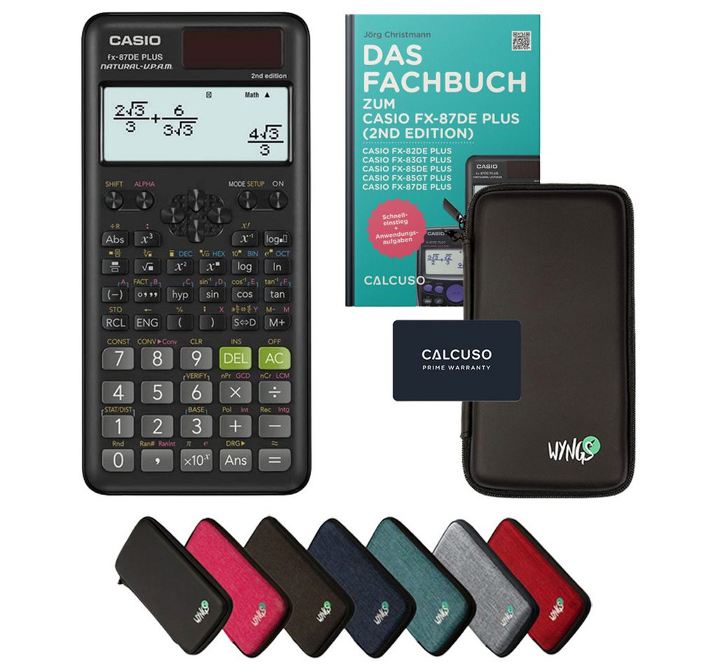 CASIO Taschenrechner fx-87DE Plus 2 inkl. Schutztasche Schwarz & Fachbuch (48 S., DINA5)
