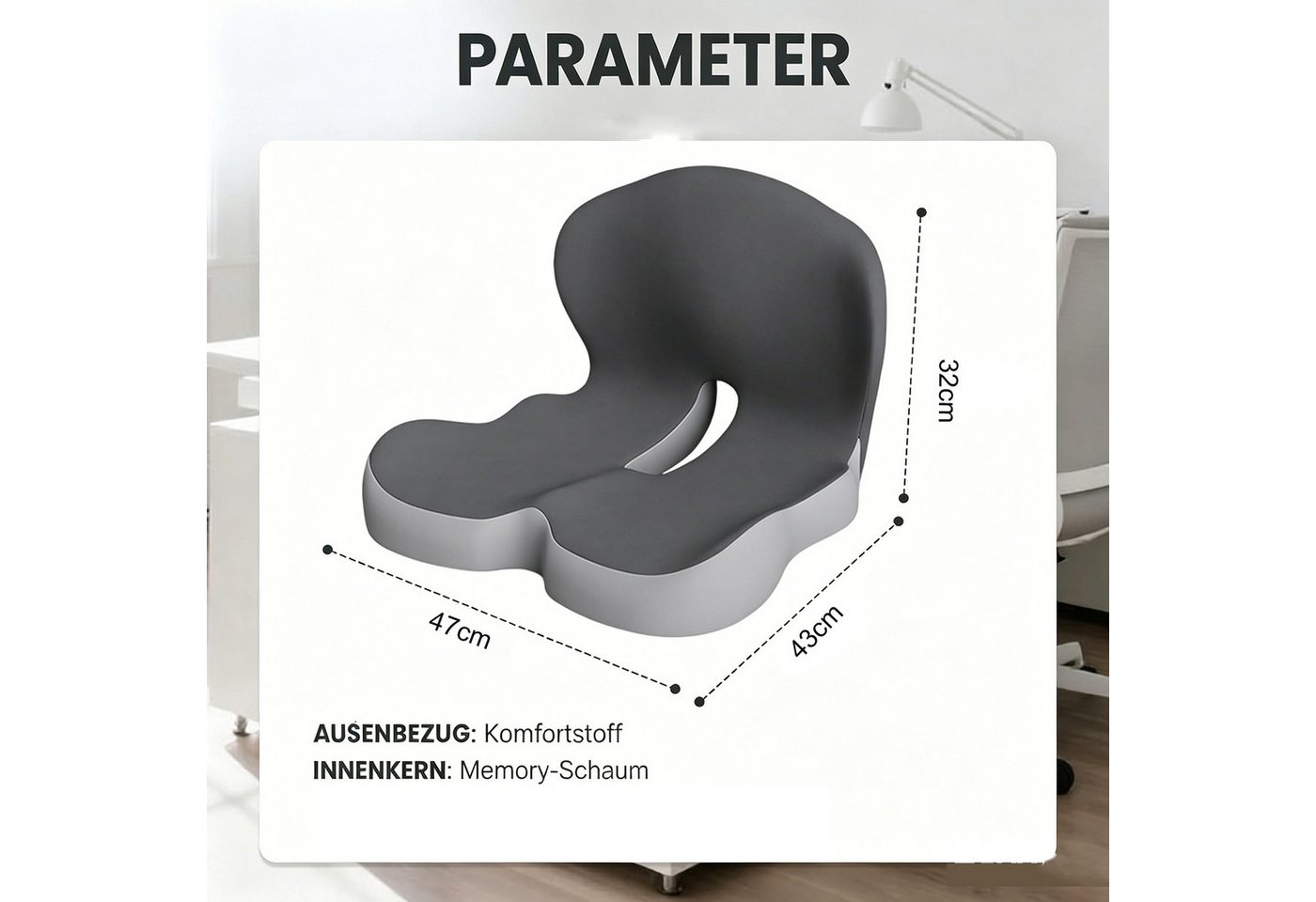 wohnTRAUM24 Sitzkissen Orthopädisches Sitzkissen mit Rückenlehne Sitzkissen für Bürostuhl, Ergonomisch Lindert Rückenschmerzen Sitzring Steißbein Entlastung