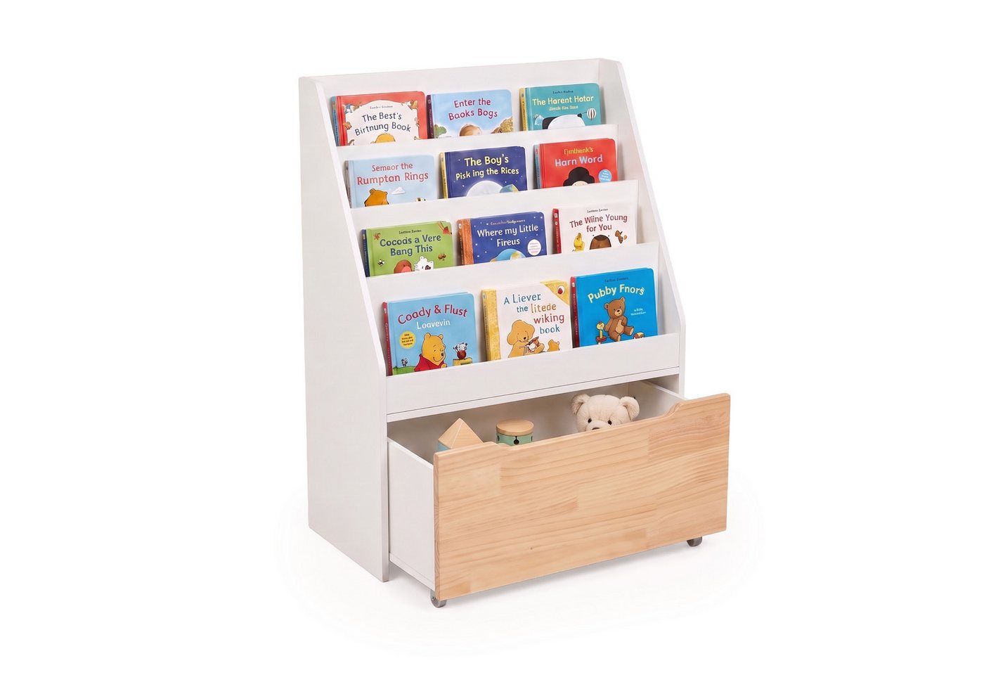relaxdays Bücherregal Kinder mit Spielzeugkiste, weiß