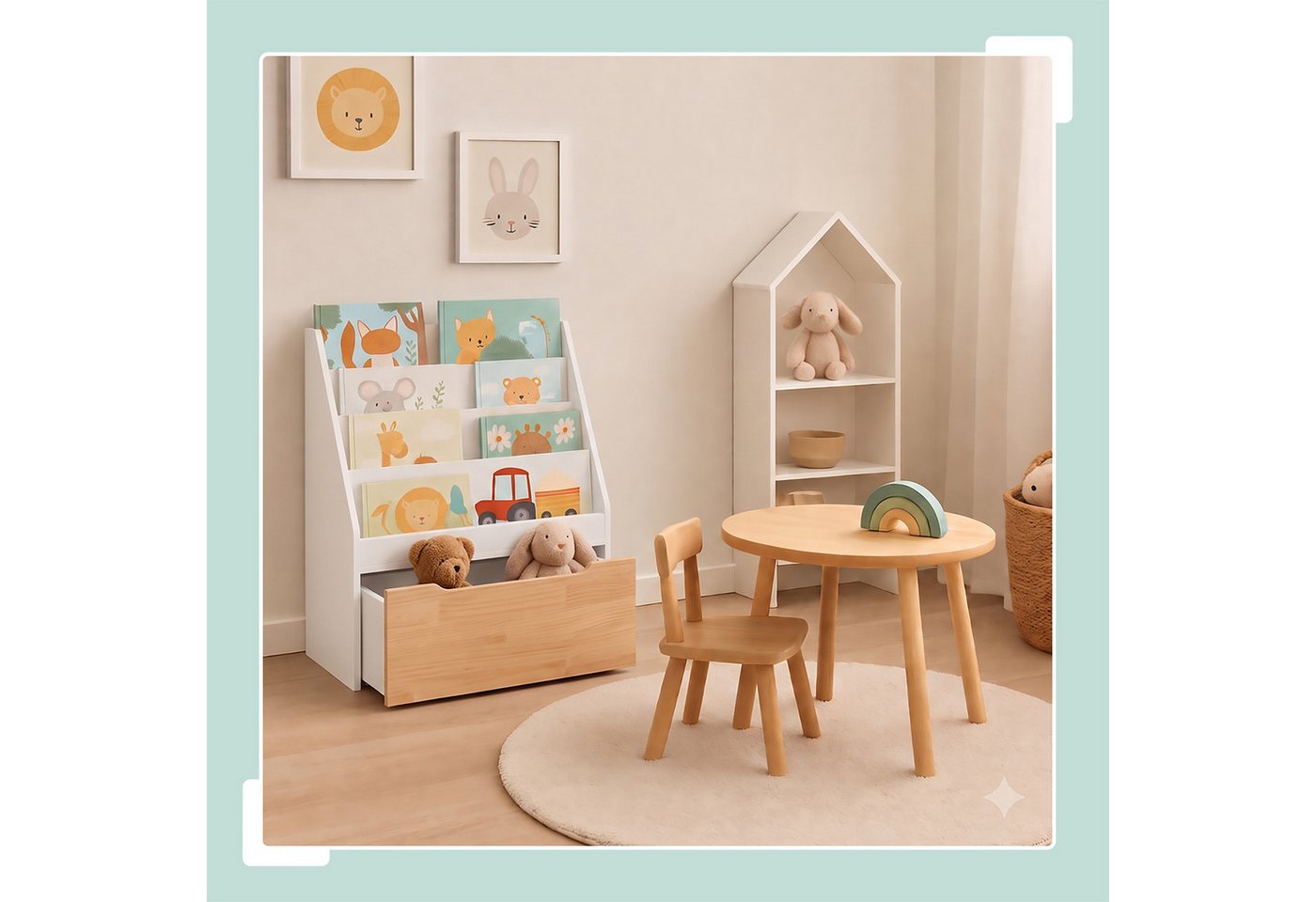 relaxdays Bücherregal Kinder mit Spielzeugkiste, weiß Bild 3
