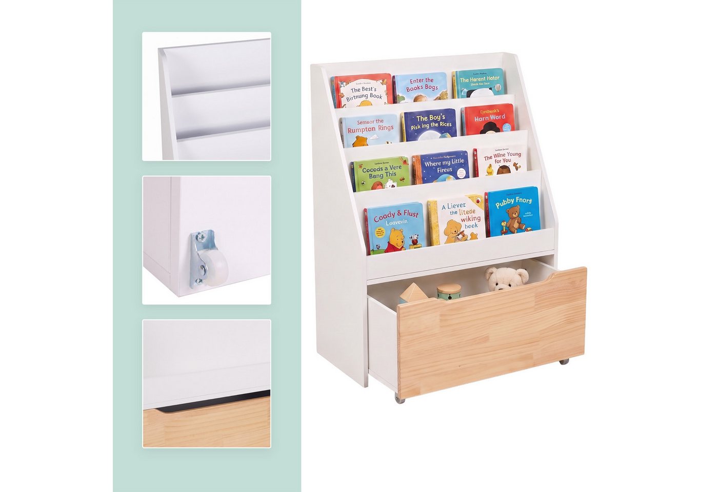 relaxdays Bücherregal Kinder mit Spielzeugkiste, weiß Bild 4