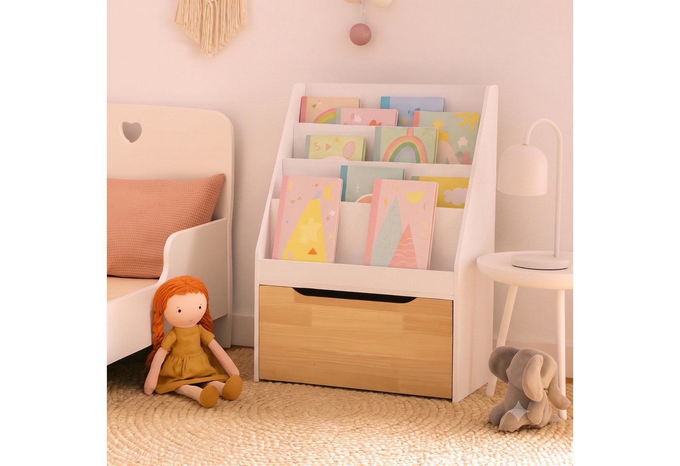 relaxdays Bücherregal Kinder mit Spielzeugkiste, weiß Bild 5