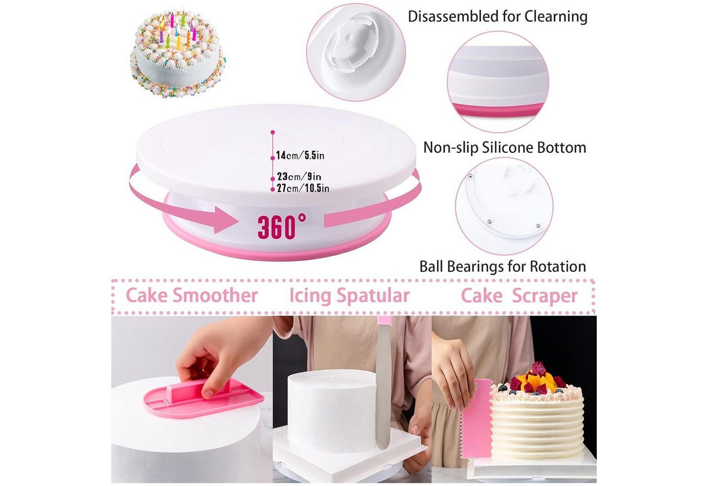 LuxusKollektion Tortenwerkzeug Tortenzubehör 356tlg Tortenplatte Spritzbeutel Spatel 356pcs Rosa Bild 2