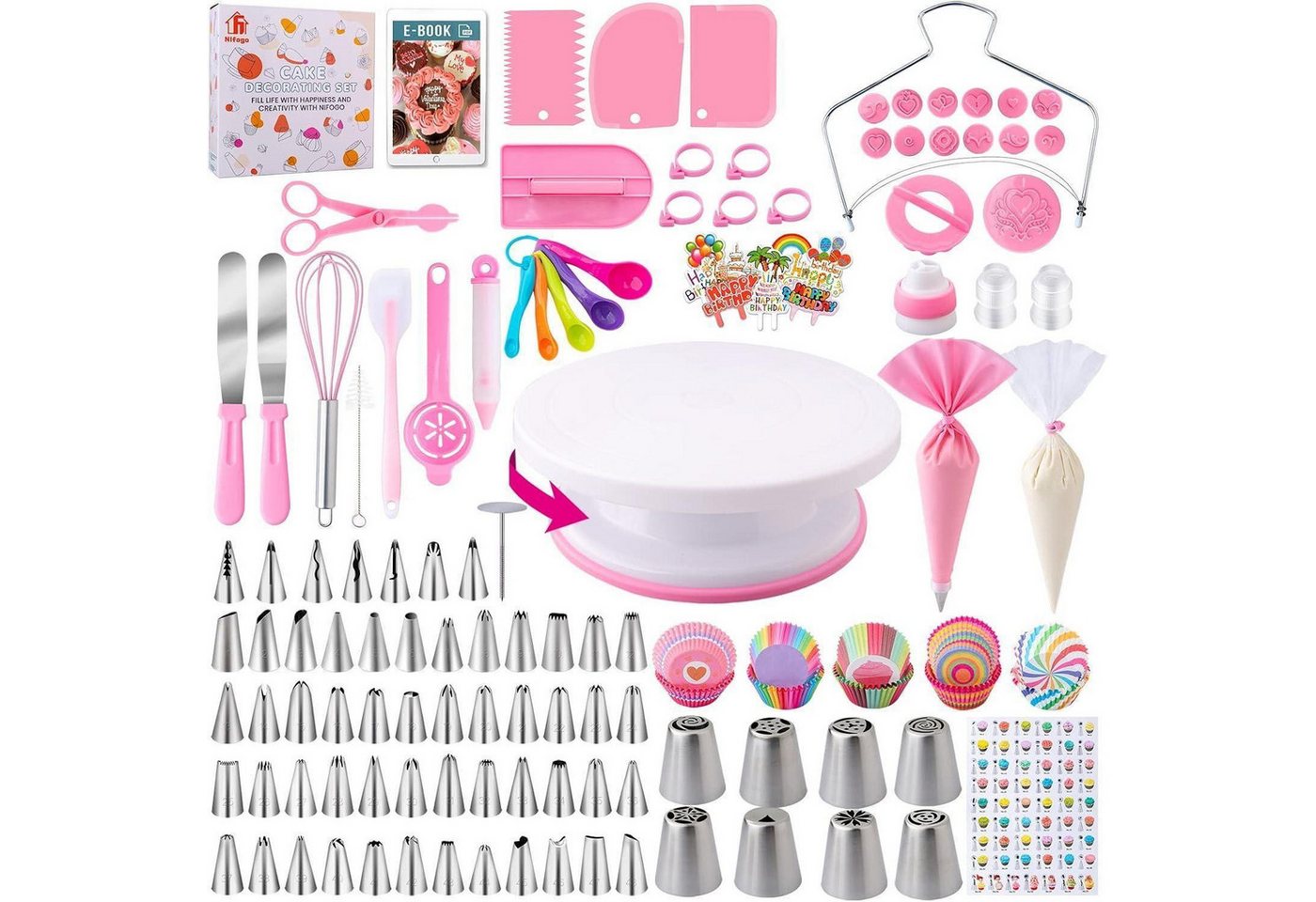 LuxusKollektion Tortenwerkzeug Tortenzubehör 356tlg Tortenplatte Spritzbeutel Spatel 356pcs Rosa Bild 3