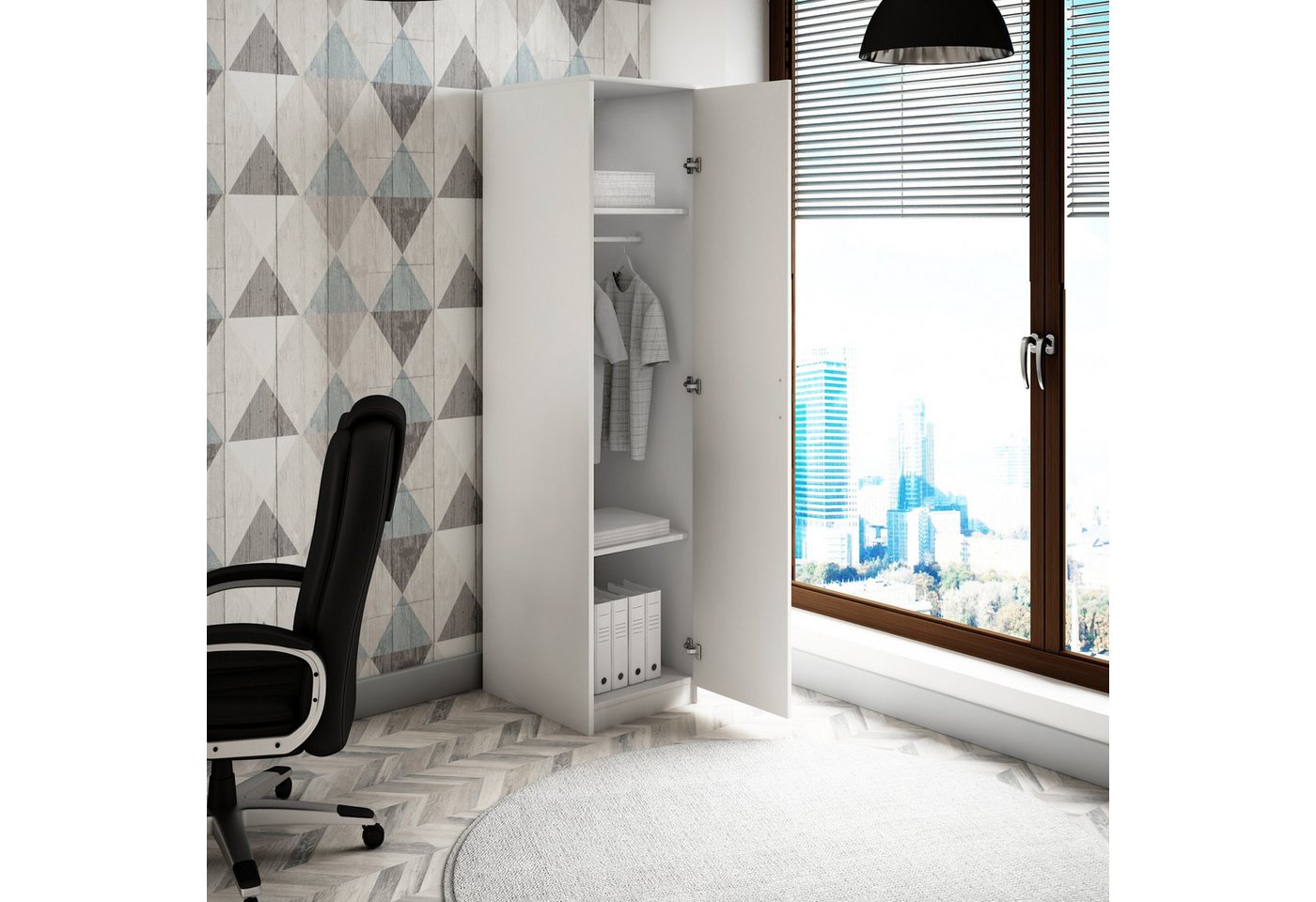 Home Collective Garderobenschrank Kleiderschrank mit 1 Tür, 1 Kleiderstange und 2 Einlegeböden 45 cm breit Schrank schmal matte Oberfläche weiß Bild 2