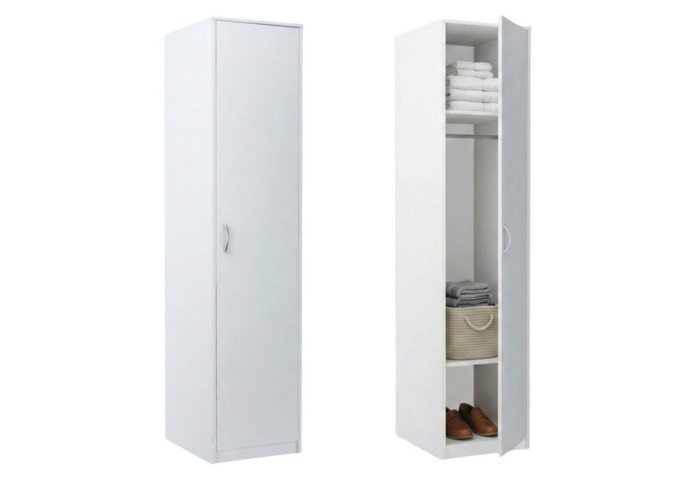 Home Collective Garderobenschrank Kleiderschrank mit 1 Tür, 1 Kleiderstange und 2 Einlegeböden 45 cm breit Schrank schmal matte Oberfläche weiß Bild 4