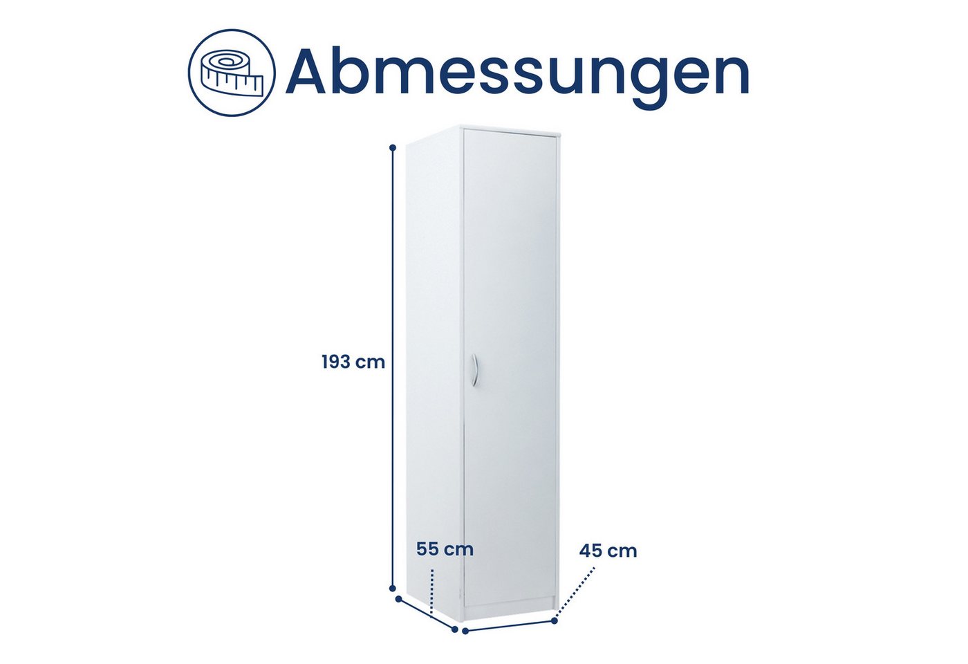 Home Collective Garderobenschrank Kleiderschrank mit 1 Tür, 1 Kleiderstange und 2 Einlegeböden 45 cm breit Schrank schmal matte Oberfläche weiß Bild 5