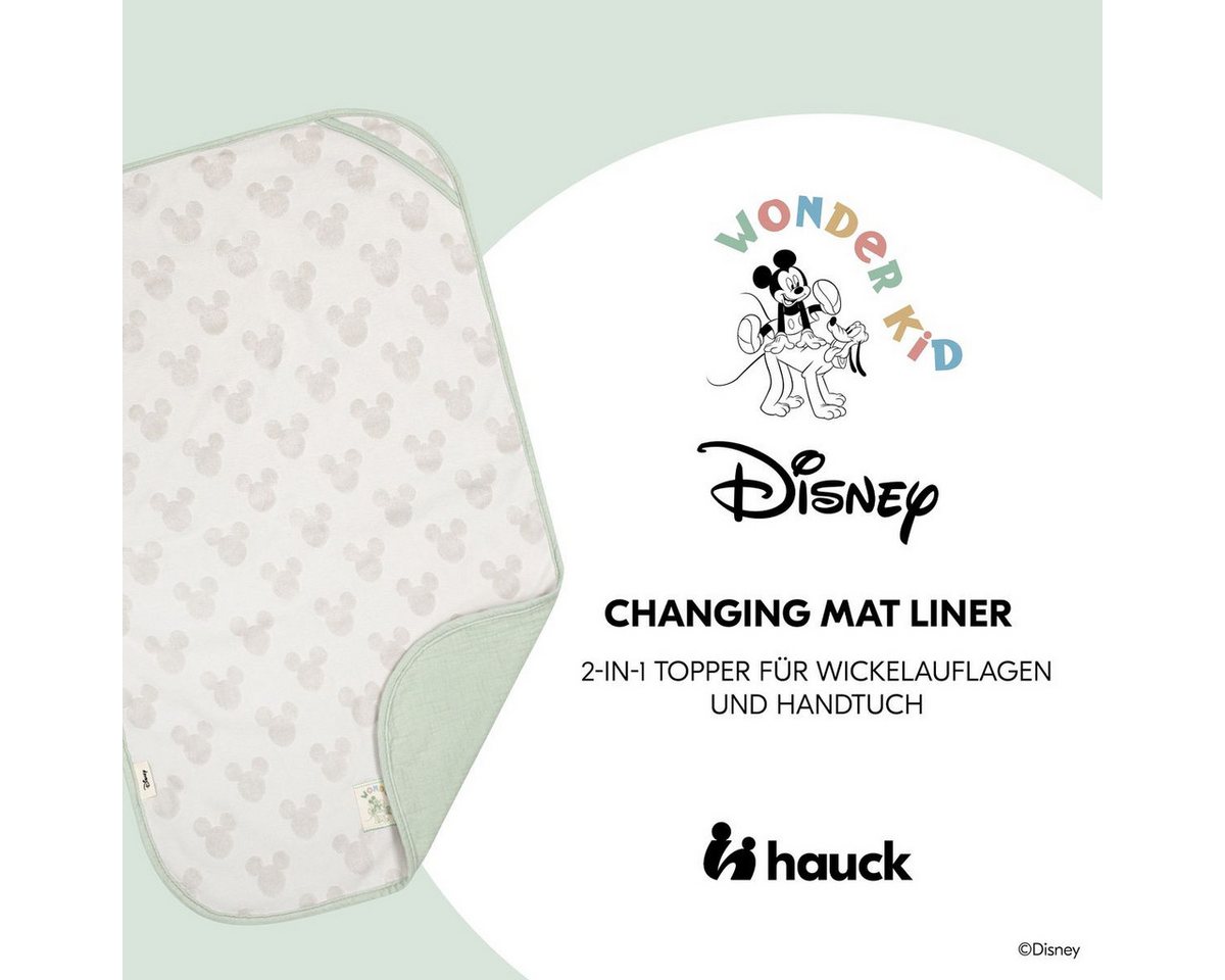 Hauck Wickelauflage Disney Mickey - Light Beige, 2in1 Auflage / Topper & Handtuch für Wickeltisch - waschbar bei 60° C
