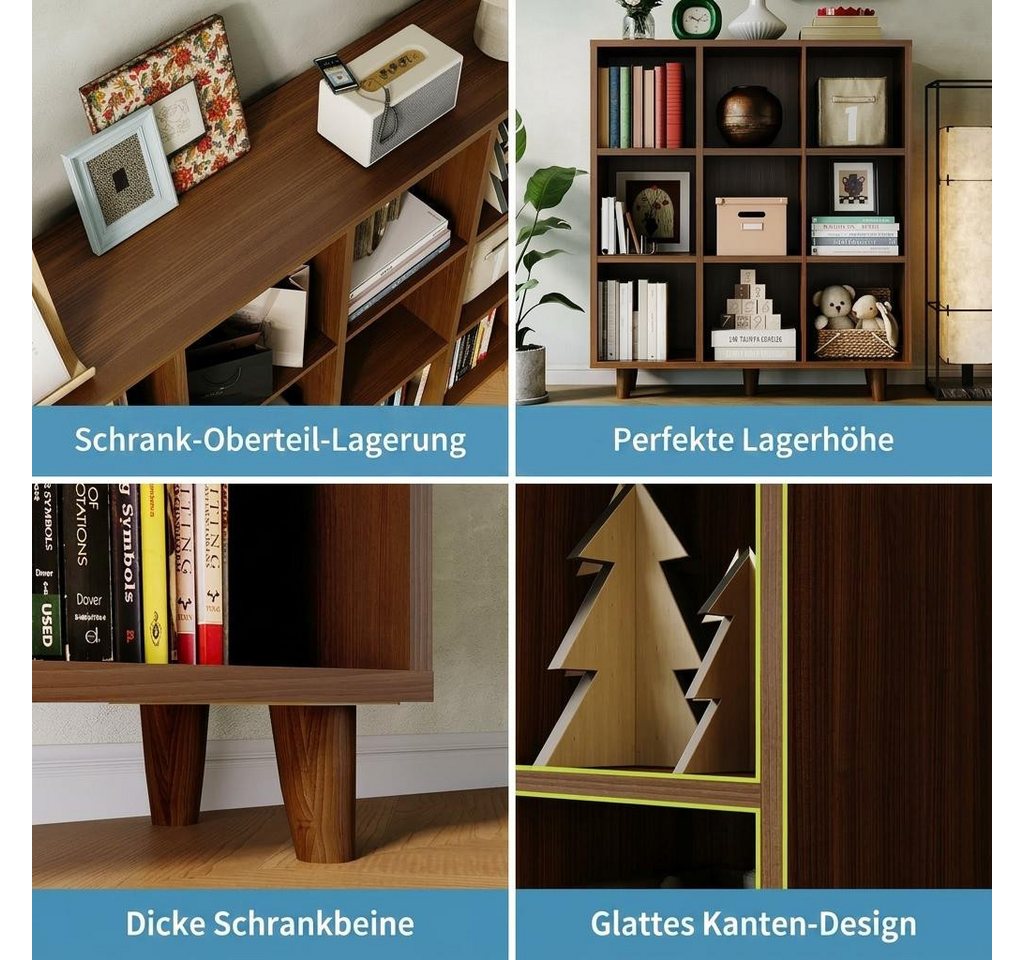 GarveeMore Bücherregal Würfelregal mit 9 Fächern 95x30x108cm