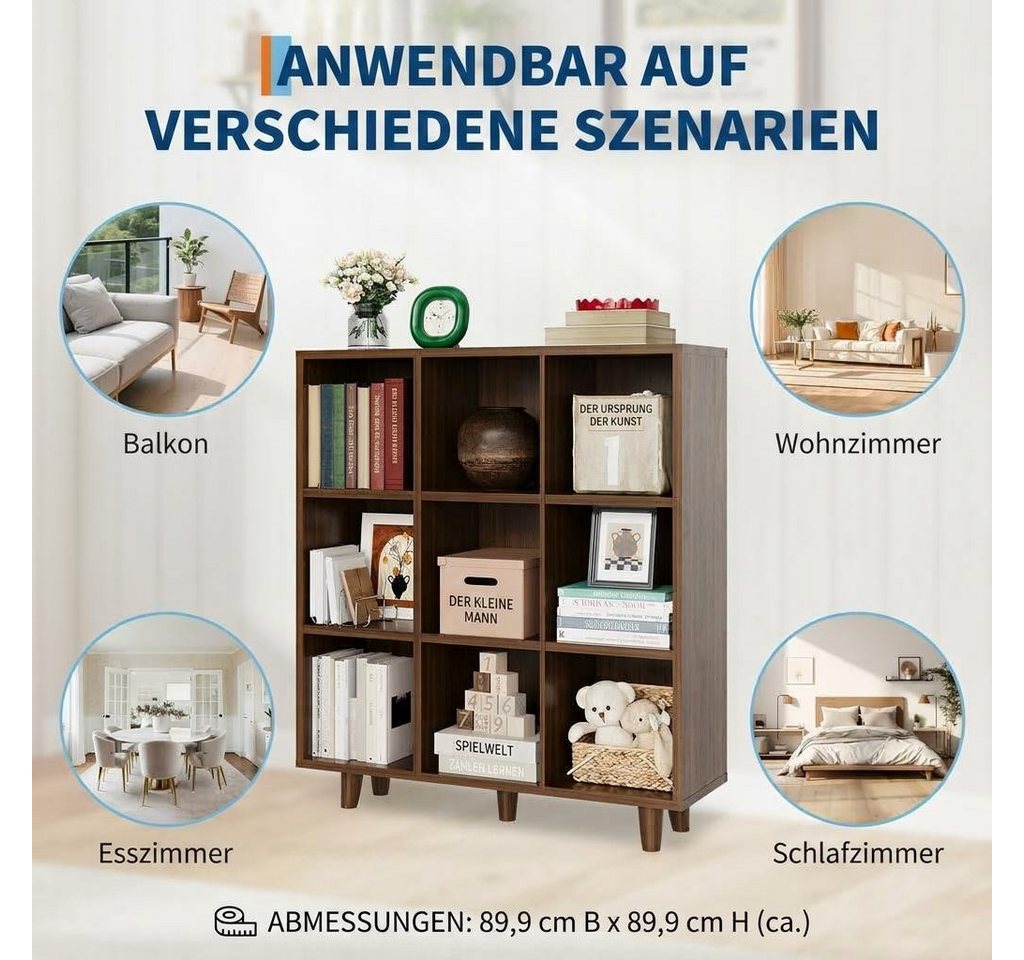 GarveeMore Bücherregal Würfelregal mit 9 Fächern 95x30x108cm Bild 2