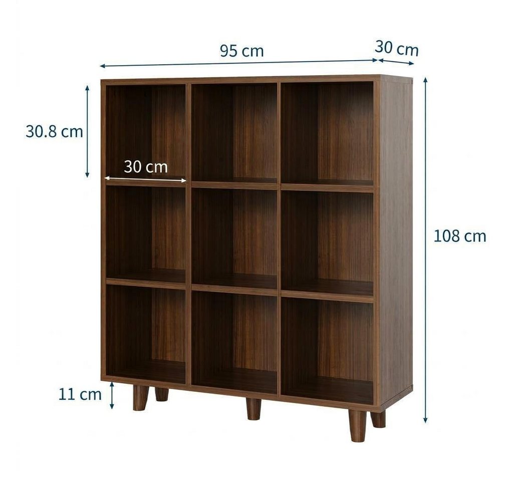GarveeMore Bücherregal Würfelregal mit 9 Fächern 95x30x108cm Bild 5