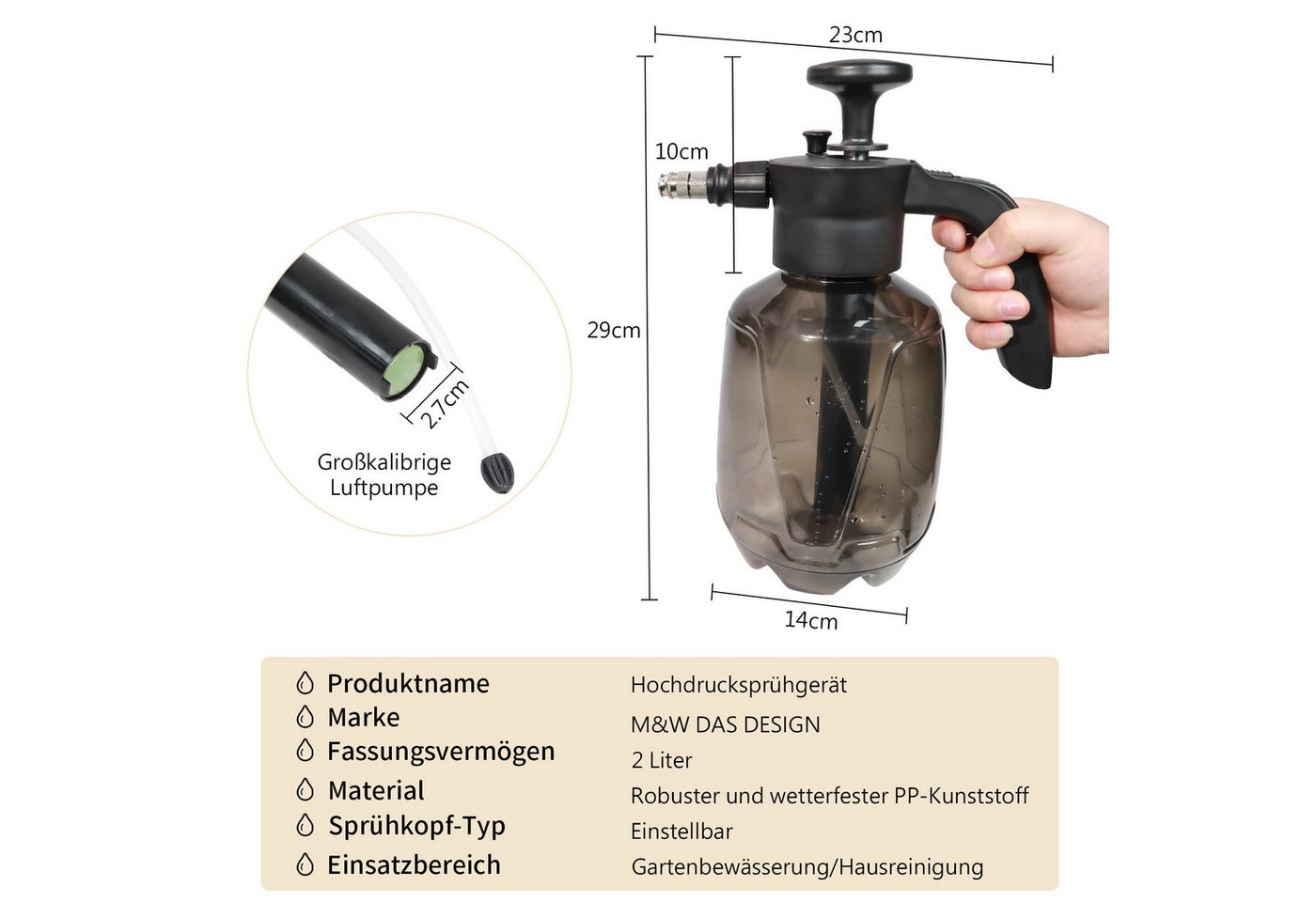 M&W DAS DESIGN Sprühflasche Sprühflasche Drucksprüher Pumpsprühflasche Für Pflanzen Garten Bild 5