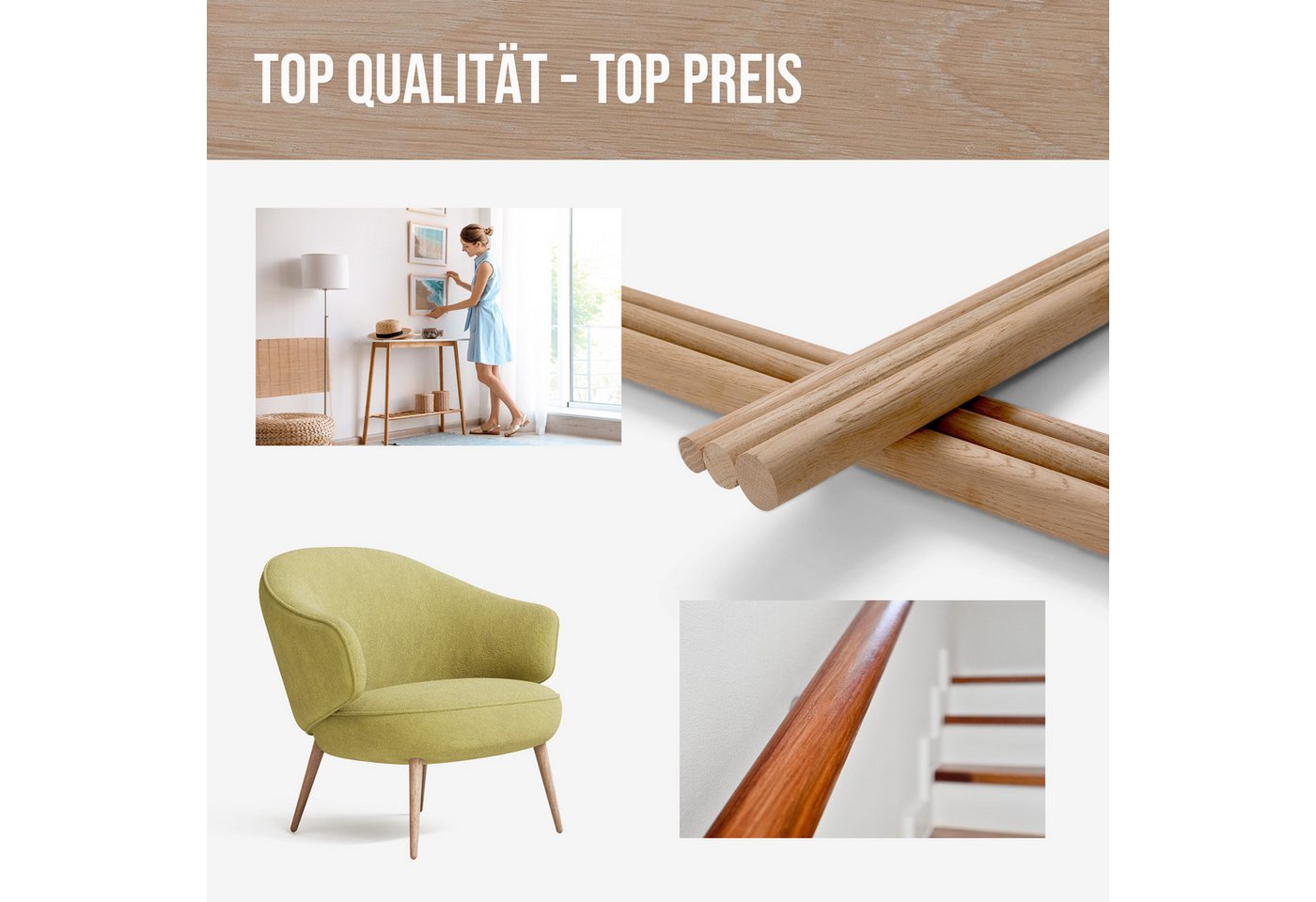Woodsellers Bastelnaturmaterial Rundstab - Eiche gehobelt Ø 20 mm x 300 mm, (1-tlg), Woodsellers - Rundstab Eiche gehobelt - Ø 20 x 300-1000mm - Top Preis