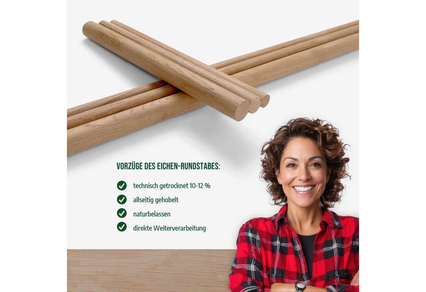 Woodsellers Bastelnaturmaterial Rundstab - Eiche gehobelt Ø 20 mm x 300 mm, (1-tlg), Woodsellers - Rundstab Eiche gehobelt - Ø 20 x 300-1000mm - Top Preis Bild 2