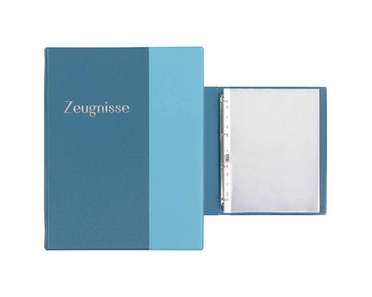 Idena Buchbindemappe Idena Zeugnismappe Ringbuch mit 10 Klarsichthüllen 100µ pastell blau, DIN A4, (