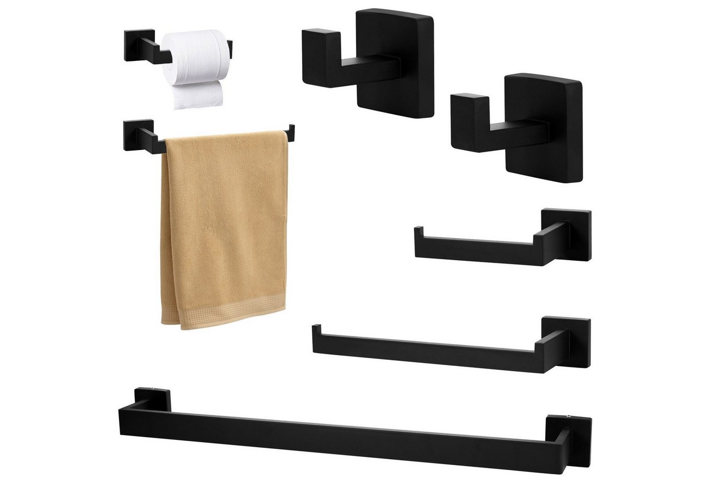 BlingBin Badezimmer-Set Edelstahl Matt Handtuchhalter Set 5 Stücke 60CM Handtuchhalter, (5tlg, 5-St), 5-teiliges Bad Hardware Set, Perforiert, Wandmontage, Küche Bad Bild 3