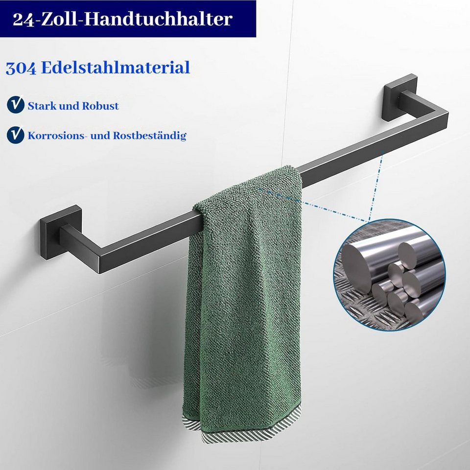 BlingBin Badezimmer-Set Edelstahl Matt Handtuchhalter Set 5 Stücke 60CM Handtuchhalter, (5tlg, 5-St), 5-teiliges Bad Hardware Set, Perforiert, Wandmontage, Küche Bad Bild 4