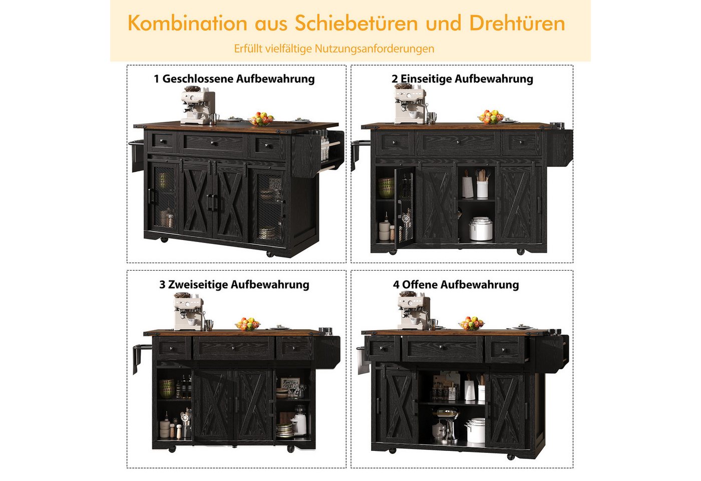 Celya Kücheninsel Kücheninselwagen mit ausziehbarer Arbeitsplatte, (mit Stromanschluss, 91cm Arbeitshöhe), ideal für den täglichen Einsatz in Küche oder Essbereich Bild 4