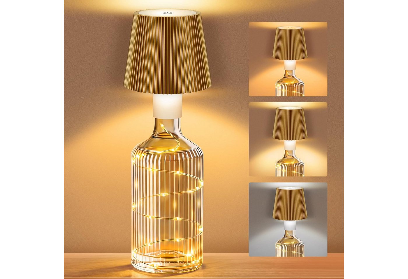 LaCute LED Dekoobjekt LED Flaschenlampe Akku Lichterkette USB-C Touch Dimmbar Gold, LED fest integriert, Kaltweiß (6000 K), Warmweiß (3000 K), Neutralweiß (4500 K), 3 Lichtfarben, dimmbar, USB-C Akku, 40 LEDs, Touchsteuerung Bild 3