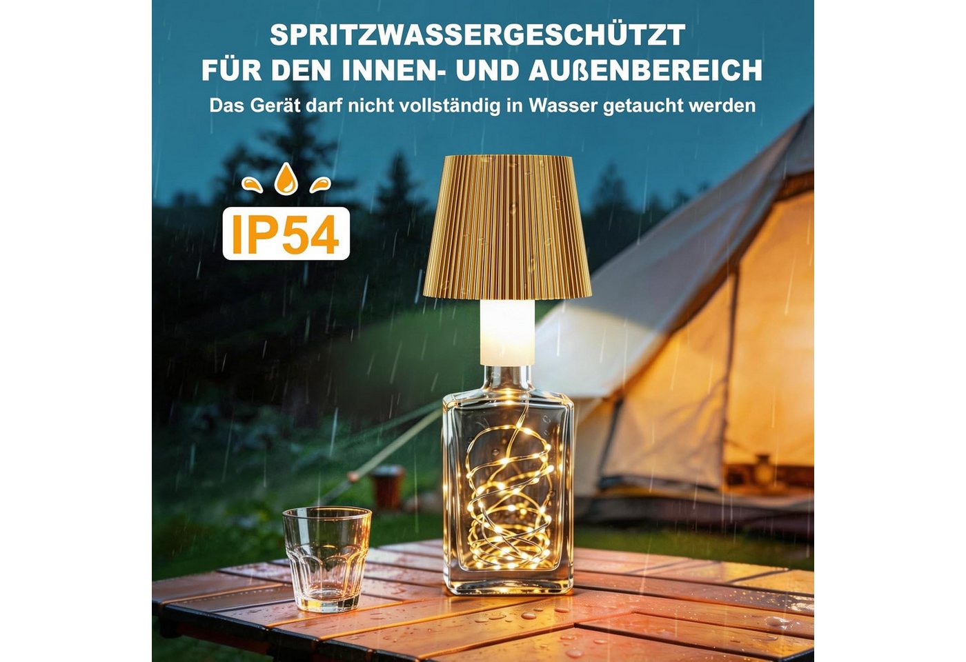 LaCute LED Dekoobjekt LED Flaschenlampe Akku Lichterkette USB-C Touch Dimmbar Gold, LED fest integriert, Kaltweiß (6000 K), Warmweiß (3000 K), Neutralweiß (4500 K), 3 Lichtfarben, dimmbar, USB-C Akku, 40 LEDs, Touchsteuerung Bild 4