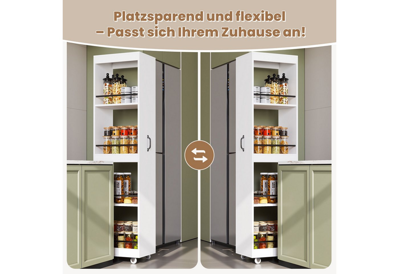 HAUSS SPOLE Bücherregal mit Rollen,Hochregal mit Metall-Schutzstangen,Highboard 40x30x160,Weiß, Schmales Hochregal Mehrzweckregal 40x30x160 cm für Wohnbereiche, Mobiles Standregal Aufbewahrungsregal mit Schutzstangen Bild 2