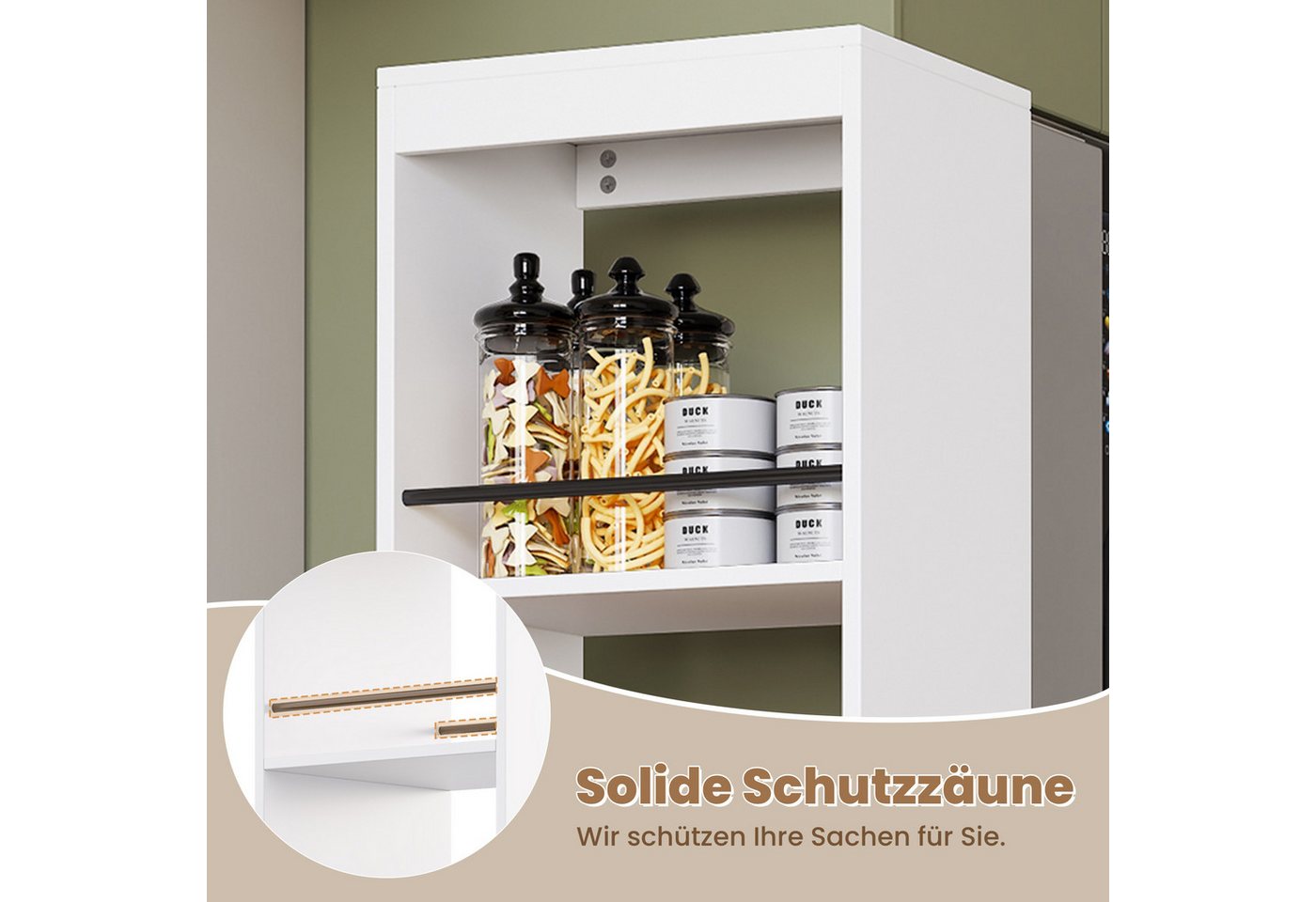 HAUSS SPOLE Bücherregal mit Rollen,Hochregal mit Metall-Schutzstangen,Highboard 40x30x160,Weiß, Schmales Hochregal Mehrzweckregal 40x30x160 cm für Wohnbereiche, Mobiles Standregal Aufbewahrungsregal mit Schutzstangen Bild 4