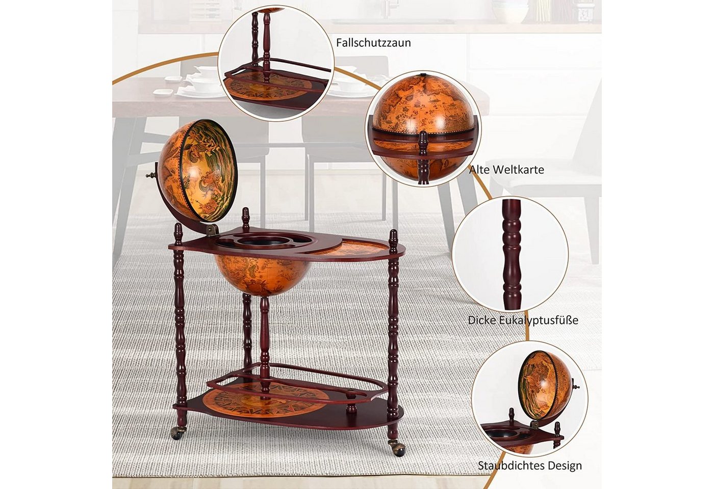 COSTWAY Weinregal Flaschenregal, Mit 3 Rollen, mit Tischplatte