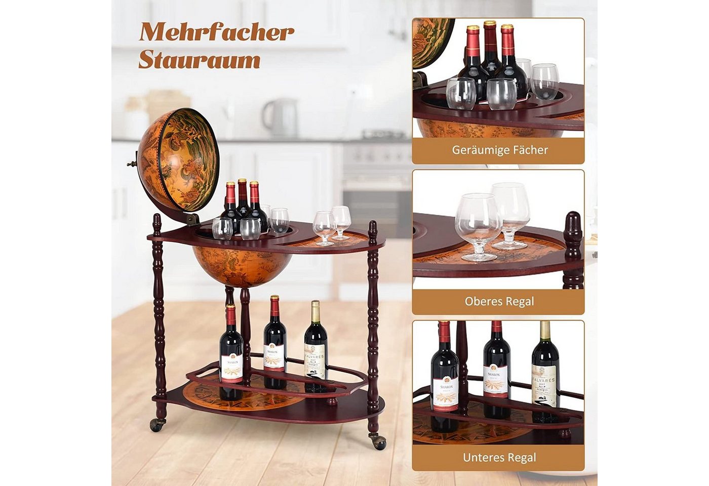 COSTWAY Weinregal Flaschenregal, Mit 3 Rollen, mit Tischplatte Bild 2