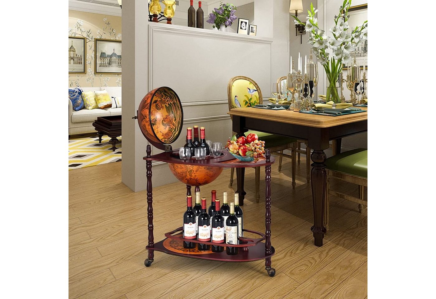 COSTWAY Weinregal Flaschenregal, Mit 3 Rollen, mit Tischplatte Bild 5